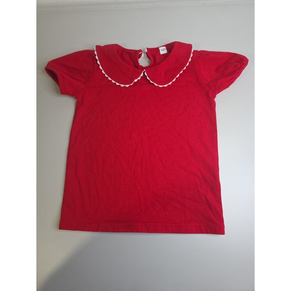 Girl Short Sleeve Collared T-Shirt (5 Years, Short Red)